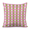 White Pink And Green Argyle Print Pillow Cover