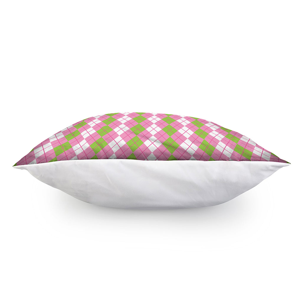 White Pink And Green Argyle Print Pillow Cover