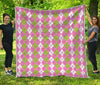 White Pink And Green Argyle Print Quilt