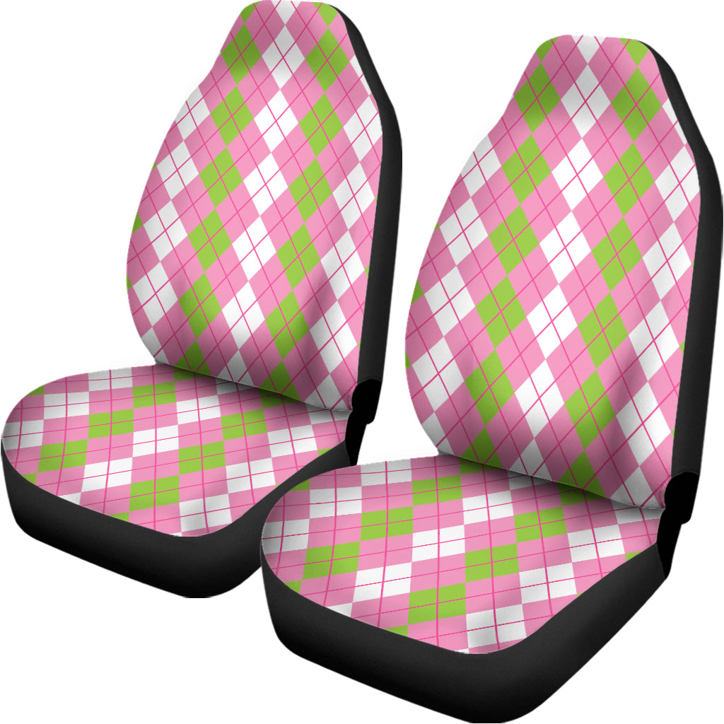 White Pink And Green Argyle Print Universal Fit Car Seat Covers