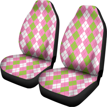 White Pink And Green Argyle Print Universal Fit Car Seat Covers