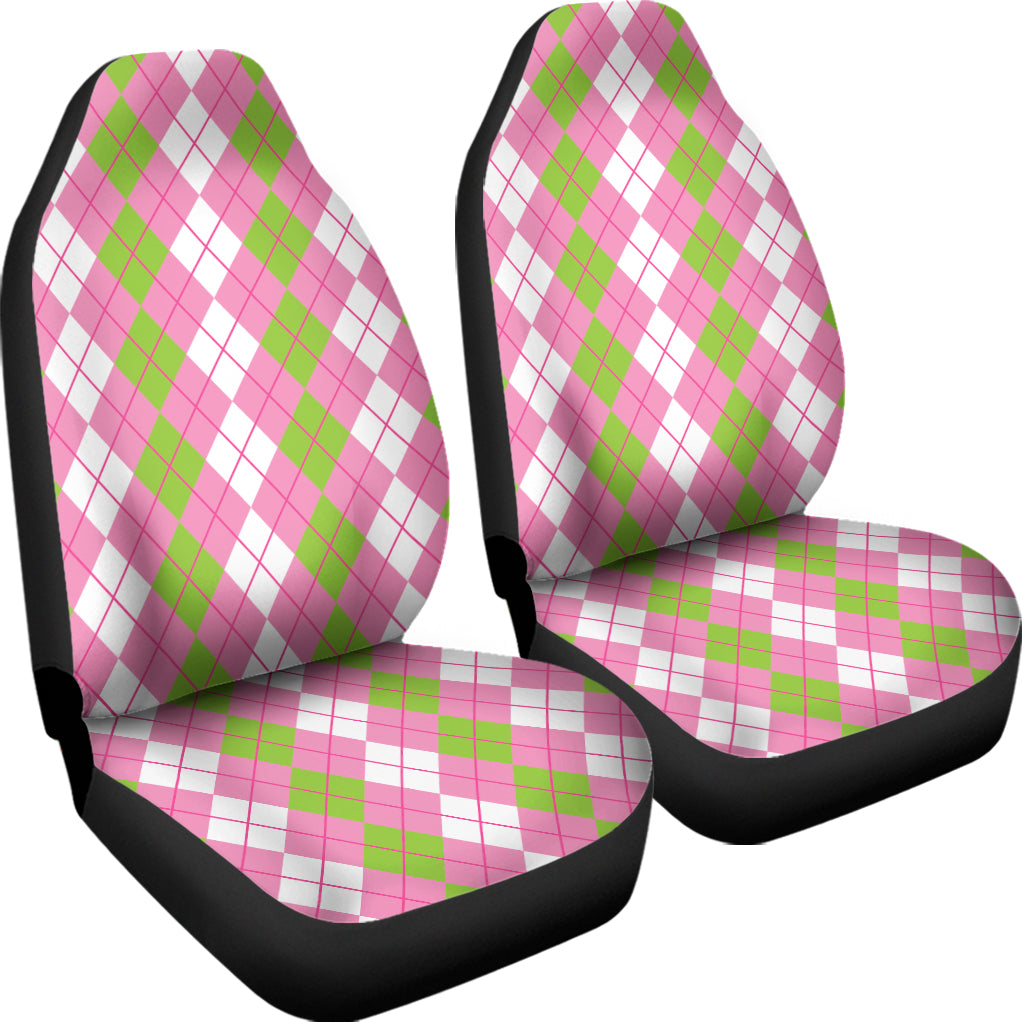 White Pink And Green Argyle Print Universal Fit Car Seat Covers