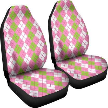 White Pink And Green Argyle Print Universal Fit Car Seat Covers