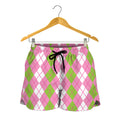 White Pink And Green Argyle Print Women's Shorts