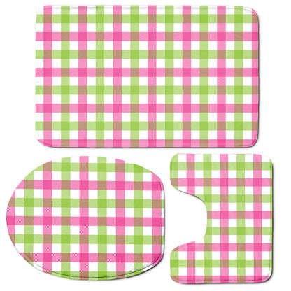 White Pink And Green Buffalo Plaid Print 3 Piece Bath Mat Set