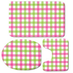 White Pink And Green Buffalo Plaid Print 3 Piece Bath Mat Set