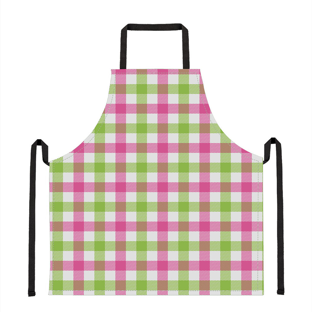 White Pink And Green Buffalo Plaid Print Apron