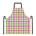 White Pink And Green Buffalo Plaid Print Apron