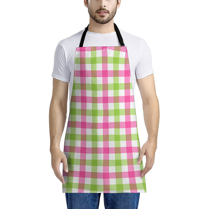 White Pink And Green Buffalo Plaid Print Apron