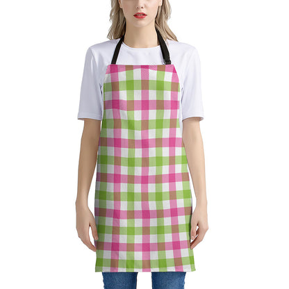 White Pink And Green Buffalo Plaid Print Apron