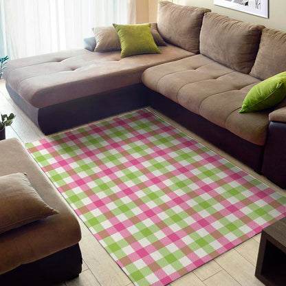 White Pink And Green Buffalo Plaid Print Area Rug