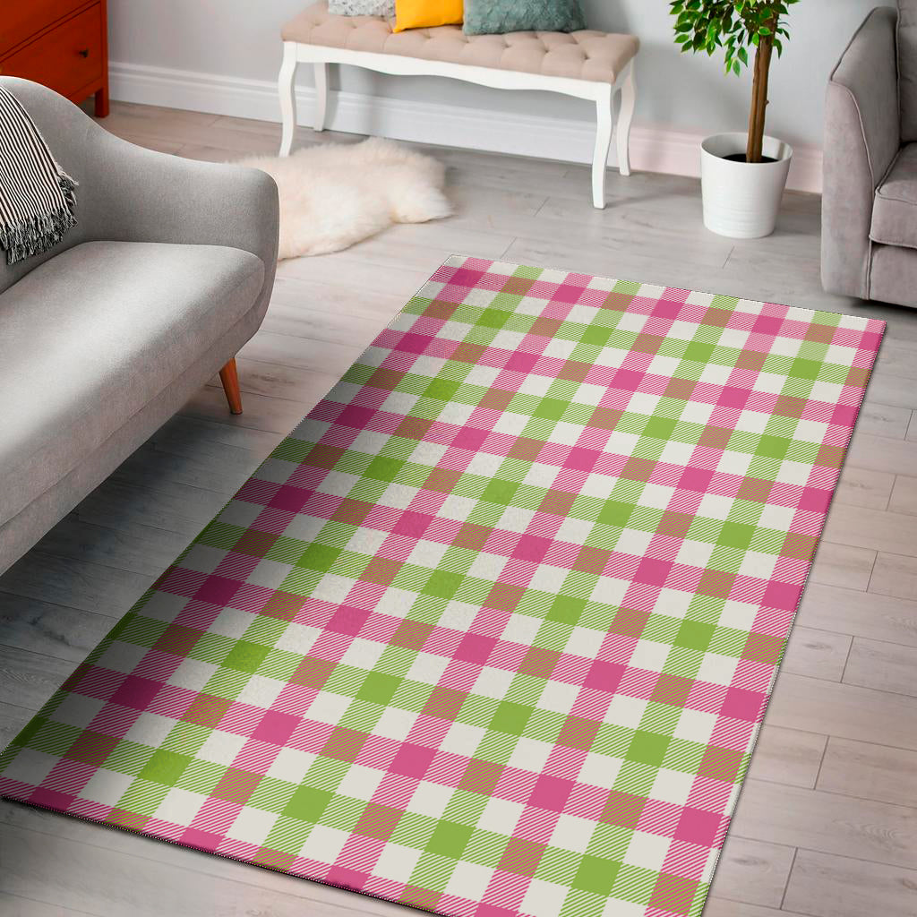 White Pink And Green Buffalo Plaid Print Area Rug
