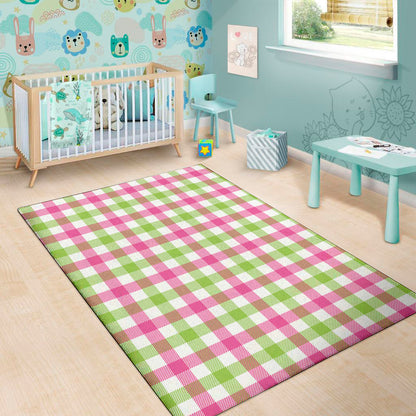 White Pink And Green Buffalo Plaid Print Area Rug