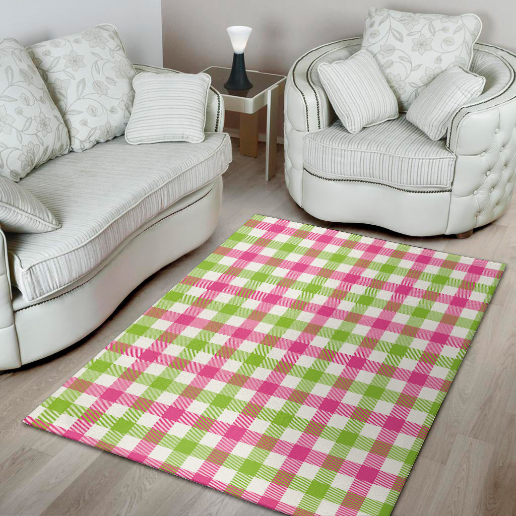 White Pink And Green Buffalo Plaid Print Area Rug
