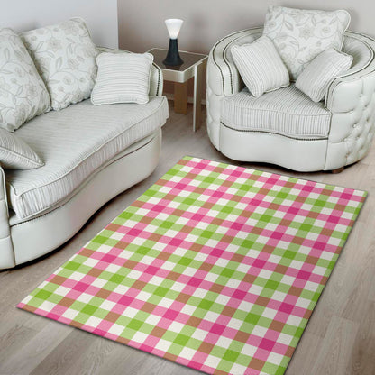 White Pink And Green Buffalo Plaid Print Area Rug