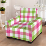White Pink And Green Buffalo Plaid Print Armchair Slipcover