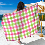 White Pink And Green Buffalo Plaid Print Beach Sarong Wrap