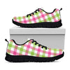 White Pink And Green Buffalo Plaid Print Black Sneakers