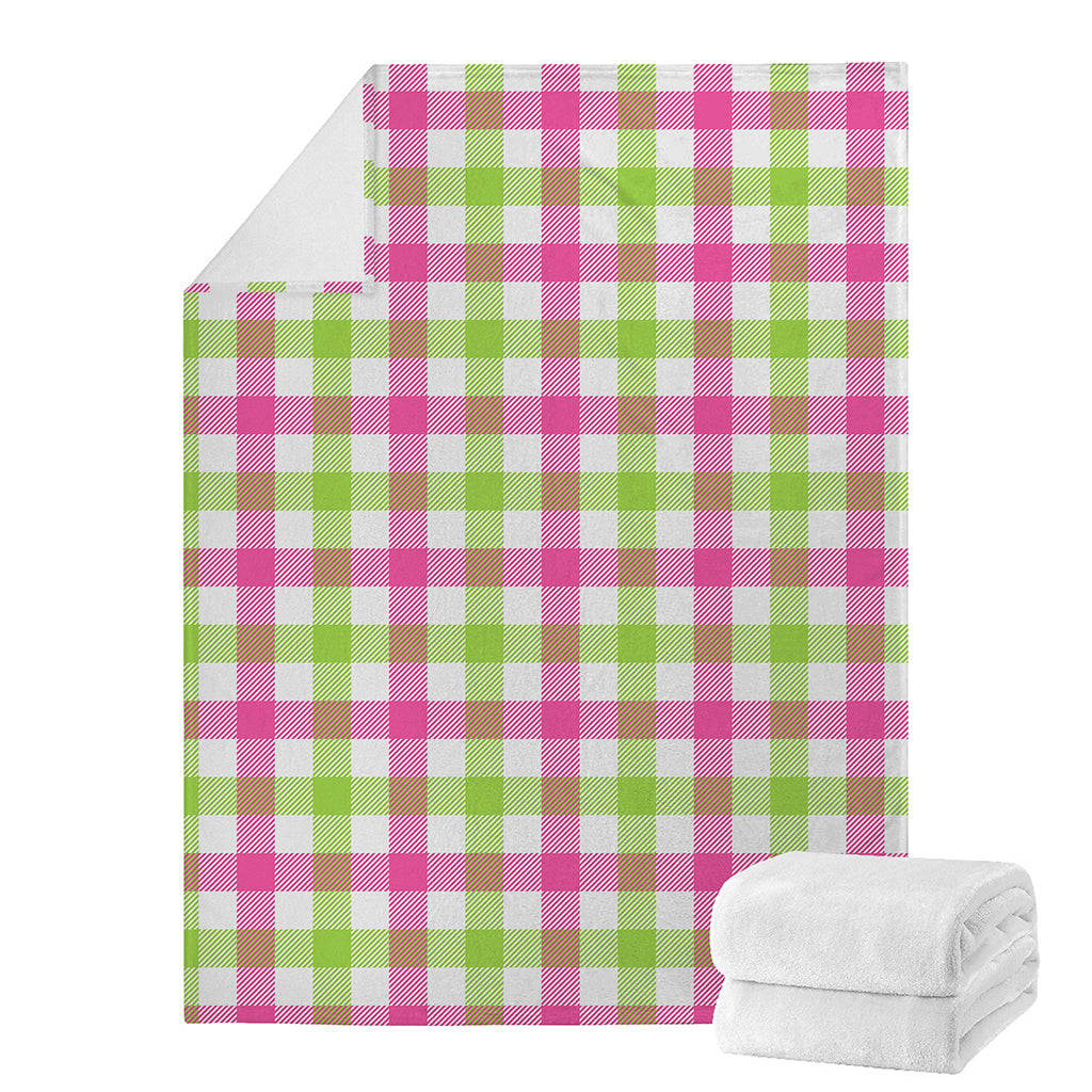 White Pink And Green Buffalo Plaid Print Blanket