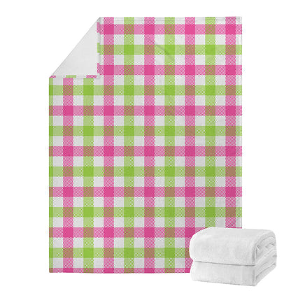 White Pink And Green Buffalo Plaid Print Blanket