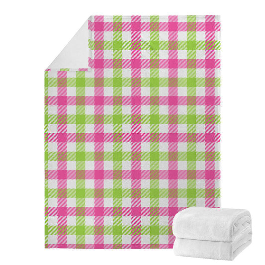 White Pink And Green Buffalo Plaid Print Blanket