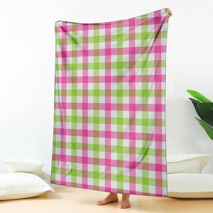 White Pink And Green Buffalo Plaid Print Blanket