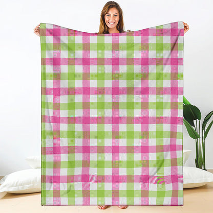 White Pink And Green Buffalo Plaid Print Blanket