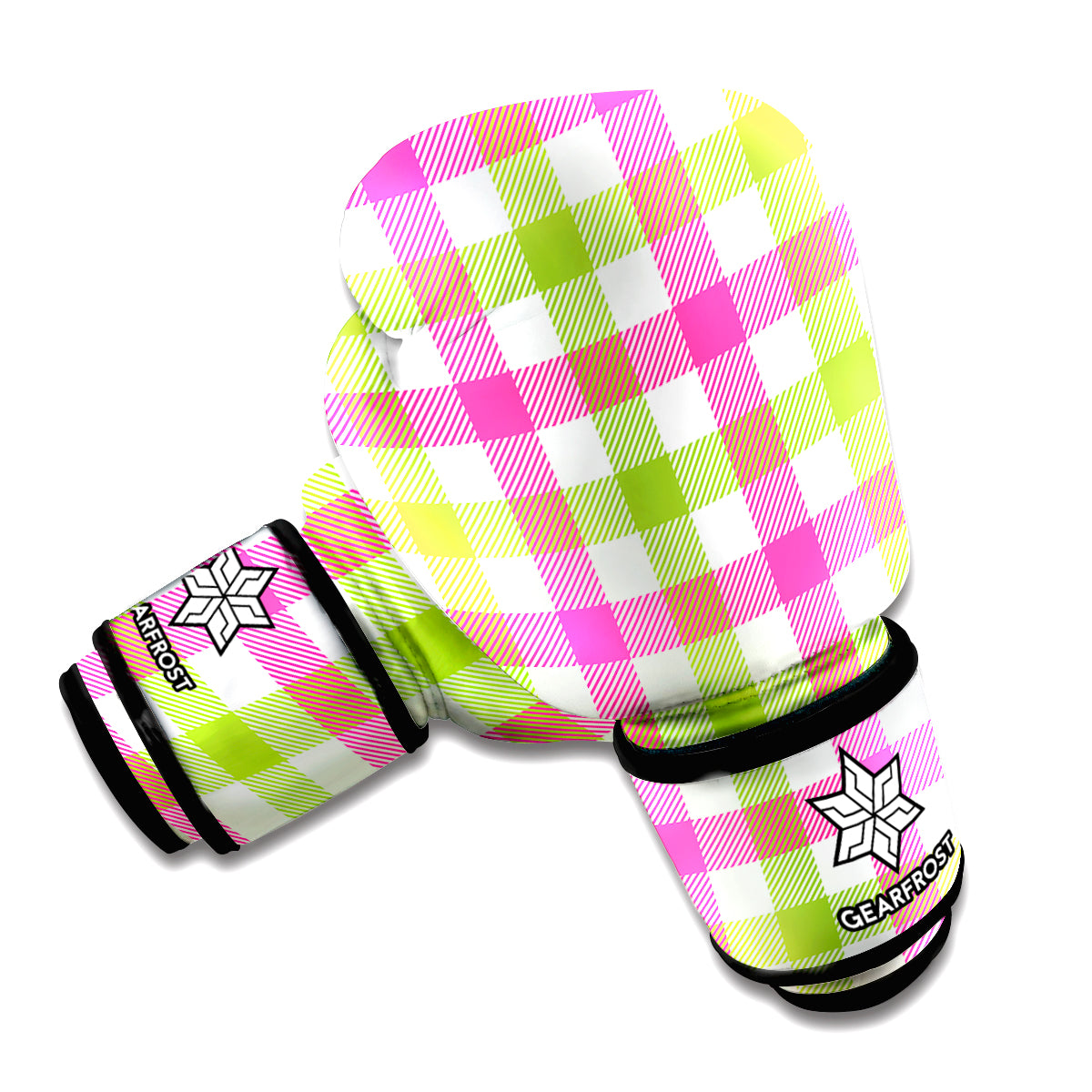 White Pink And Green Buffalo Plaid Print Boxing Gloves