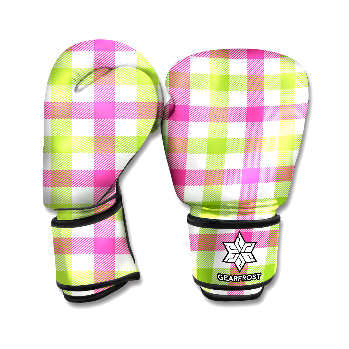 White Pink And Green Buffalo Plaid Print Boxing Gloves