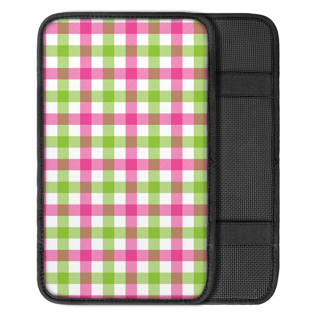 White Pink And Green Buffalo Plaid Print Car Center Console Cover