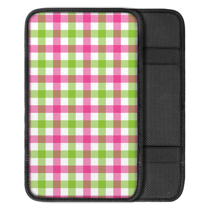 White Pink And Green Buffalo Plaid Print Car Center Console Cover