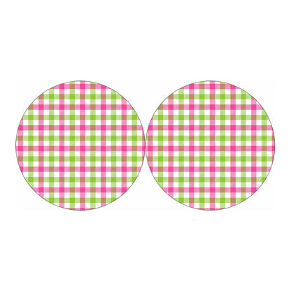 White Pink And Green Buffalo Plaid Print Car Coasters
