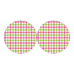 White Pink And Green Buffalo Plaid Print Car Coasters