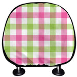 White Pink And Green Buffalo Plaid Print Car Headrest Covers