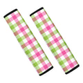 White Pink And Green Buffalo Plaid Print Car Seat Belt Covers