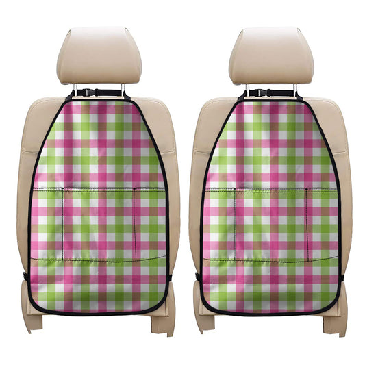 White Pink And Green Buffalo Plaid Print Car Seat Organizers