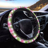 White Pink And Green Buffalo Plaid Print Car Steering Wheel Cover