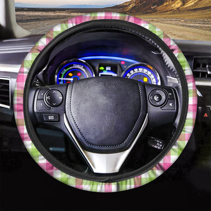 White Pink And Green Buffalo Plaid Print Car Steering Wheel Cover