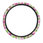 White Pink And Green Buffalo Plaid Print Car Steering Wheel Cover