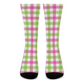 White Pink And Green Buffalo Plaid Print Crew Socks