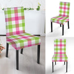 White Pink And Green Buffalo Plaid Print Dining Chair Slipcover