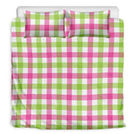 White Pink And Green Buffalo Plaid Print Duvet Cover Bedding Set