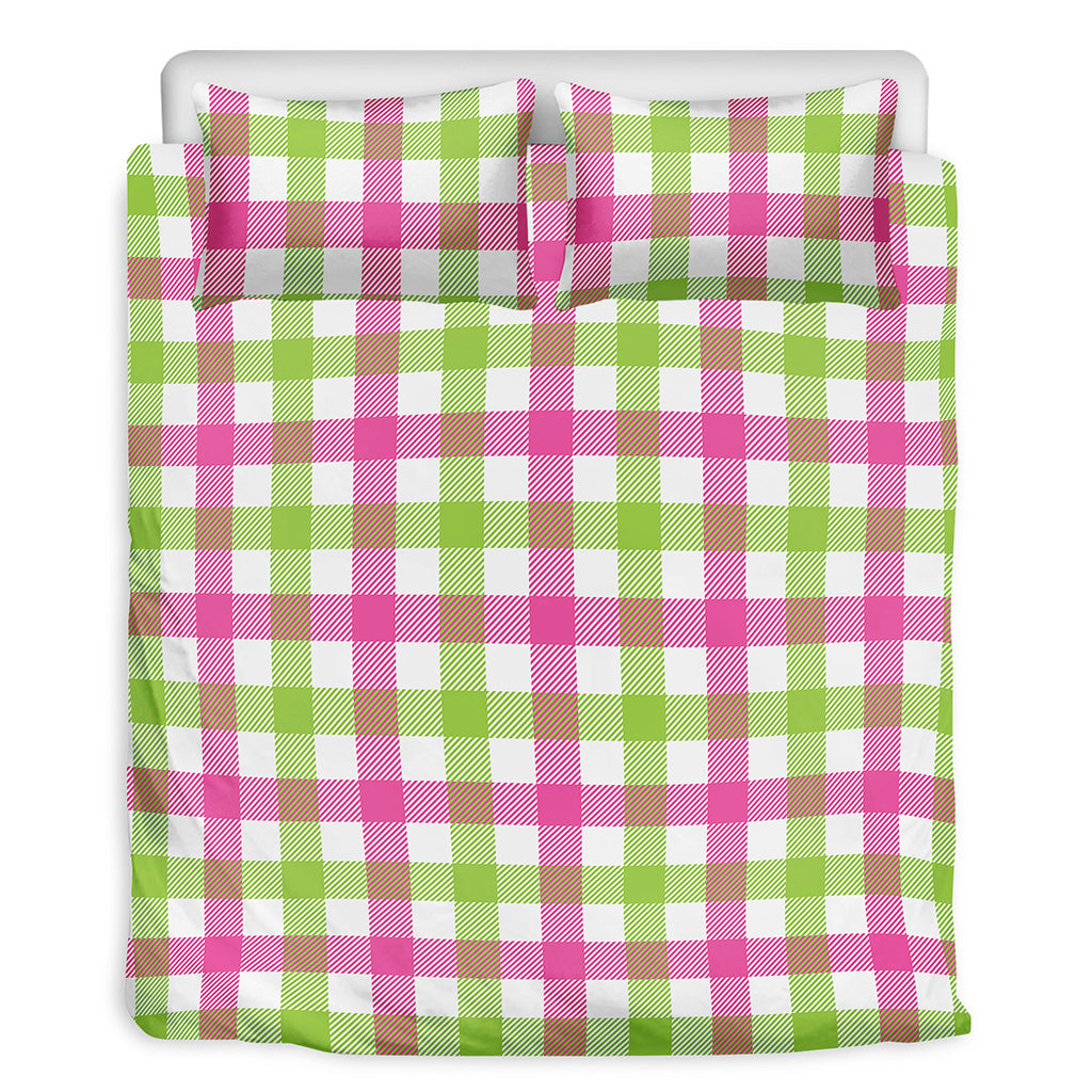 White Pink And Green Buffalo Plaid Print Duvet Cover Bedding Set