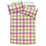 White Pink And Green Buffalo Plaid Print Duvet Cover Bedding Set