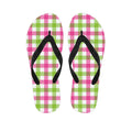 White Pink And Green Buffalo Plaid Print Flip Flops