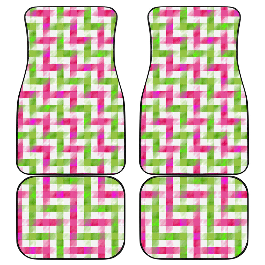 White Pink And Green Buffalo Plaid Print Front and Back Car Floor Mats