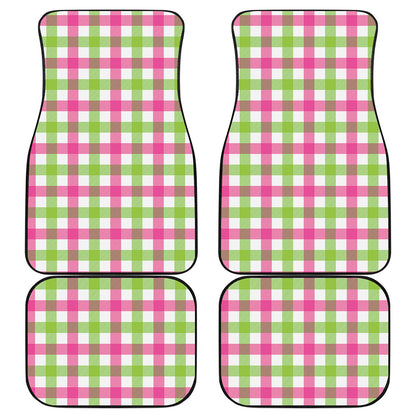 White Pink And Green Buffalo Plaid Print Front and Back Car Floor Mats