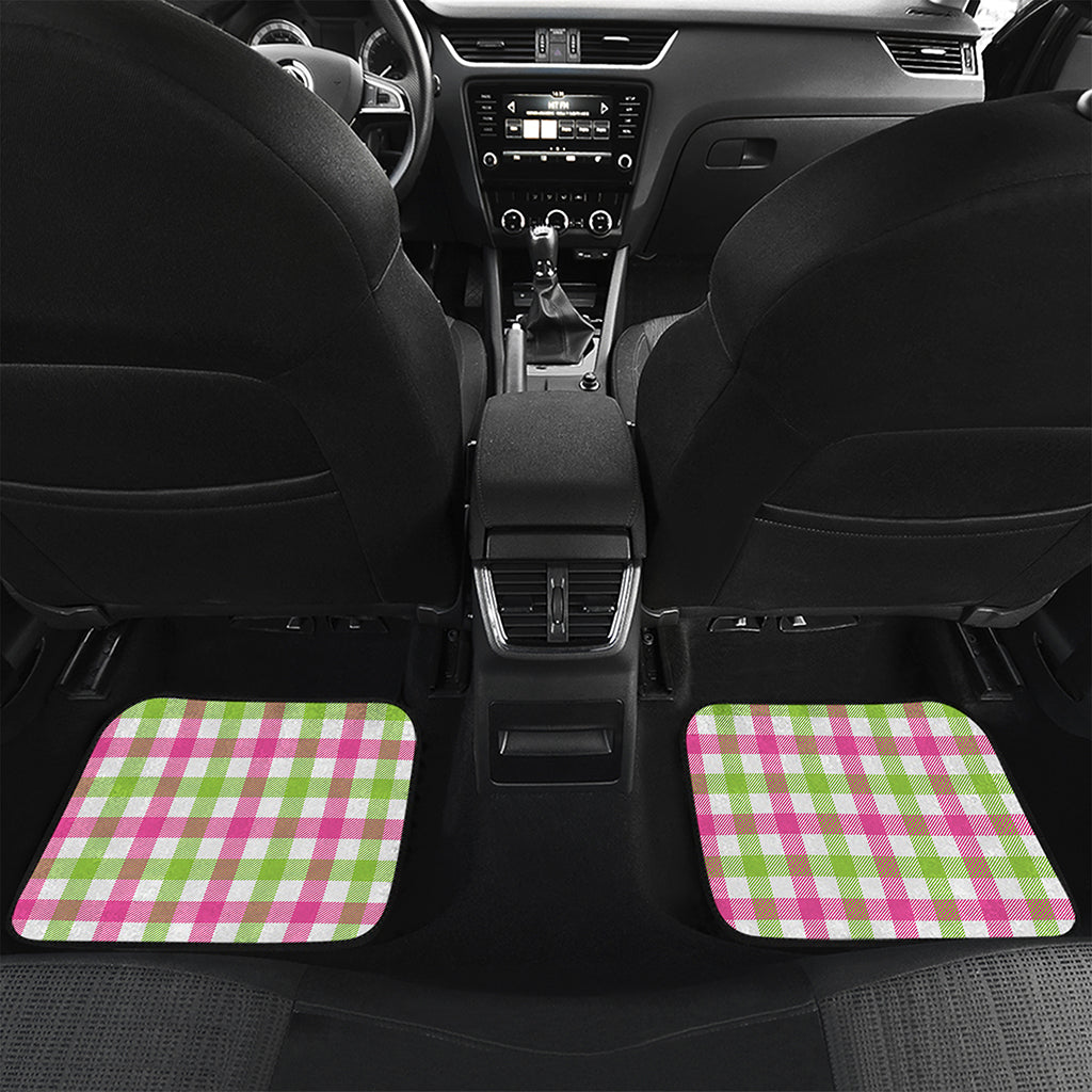 White Pink And Green Buffalo Plaid Print Front and Back Car Floor Mats