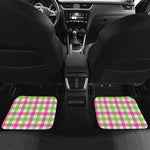 White Pink And Green Buffalo Plaid Print Front and Back Car Floor Mats