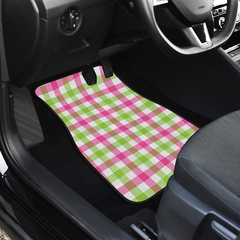 White Pink And Green Buffalo Plaid Print Front and Back Car Floor Mats